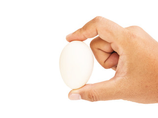 Fototapeta na wymiar Right hand pick one white egg , isolated on white background with clipping path. 