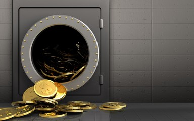 3d dollar coins over iron wall