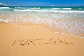 Nice open beach with inscription in sand