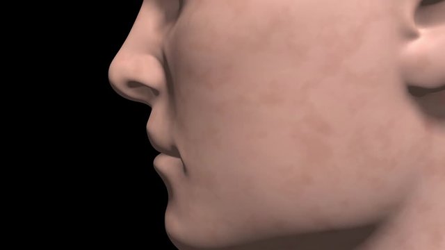Age spots vanish from skin.Static face view, no motion. 3d animation