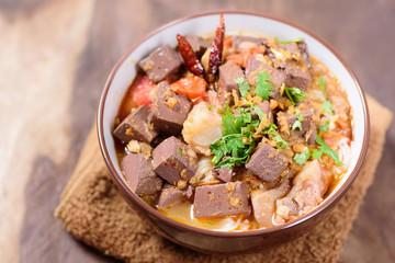 Northern Thai food (Kanom Jeen Nam Ngeaw),spicy rice noodles soup,rice vermicelli served with curry
