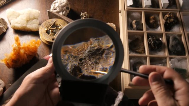 Paleontologist geologist cleaning fossil from recent dig