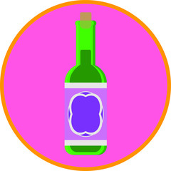 Wine bottle with cork, flat art vector style object. 