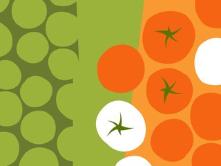 Abstract fruit and vegetable design in flat cut out style. Rows of tomatoes. Vector illustration.