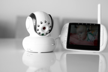 The closeup baby monitor for security of the baby