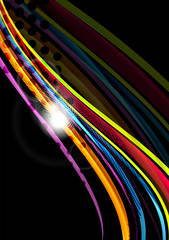 Rainbow color wavy lines on black background