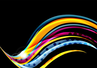 Rainbow color wavy lines on black background