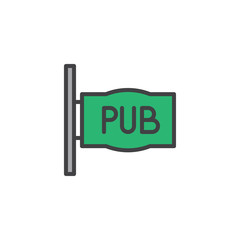 Pub sign filled outline icon, line vector sign, linear colorful pictogram isolated on white. Symbol, logo illustration. Pixel perfect vector graphics