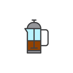 French press kettle filled outline icon, line vector sign, linear colorful pictogram isolated on white. Symbol, logo illustration. Pixel perfect vector graphics