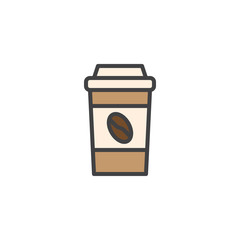 Take away coffee filled outline icon, line vector sign, linear colorful pictogram isolated on white. Coffee paper cup symbol, logo illustration. Pixel perfect vector graphics