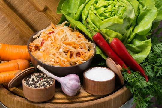 set of vegetables and spices for cooking coleslaw