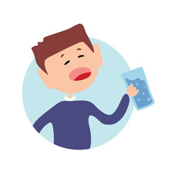 Thrsty guy with a glass of water in his hand. Isolated flat illustration on white backgroud. Cartoon vector image.