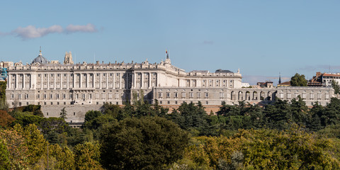 Fototapeta na wymiar Royal Palace of Madrid seen from the other side of the Manzanares River