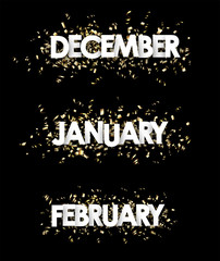 January, February, December banners with serpentine.