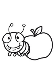 apfel hunger lecker essen loch klein baby kind wurm krabbeln schnecke kriechen raupe schlange süß niedlich comic cartoon