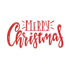 Vector hand drawn illustration. Merry Christmas lettering, Holiday, red.