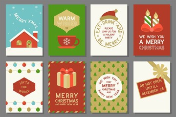 Merry Christmas typography and elements such as greeting card, do not open until december 25, invitation card for holidays and repeat pattern background