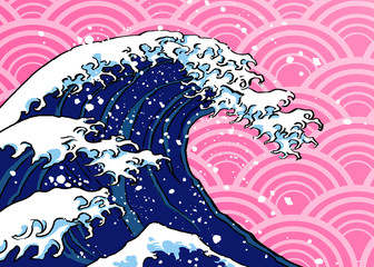 版権切れ・有名絵画・北斎の波・模写＋青海波コラボ