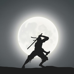 A Japanese Ninja Under The Moonlight  - obrazy, fototapety, plakaty