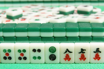 Chinese mahjong on a table