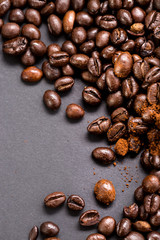 Fototapeta premium Top view on lying coffee beans.