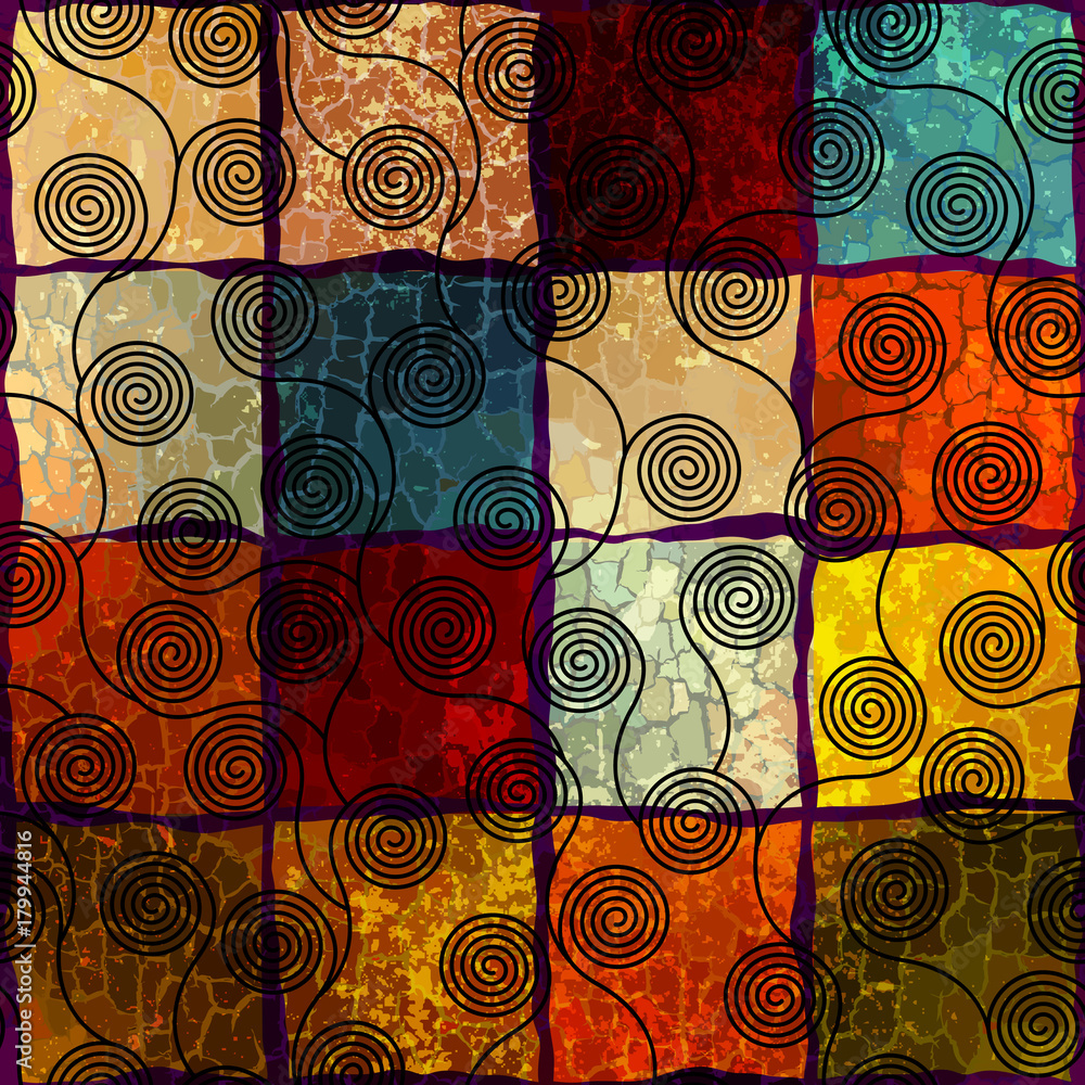 Poster ethnic boho seamless pattern in african style on grunge background. tribal art print. curly patterns