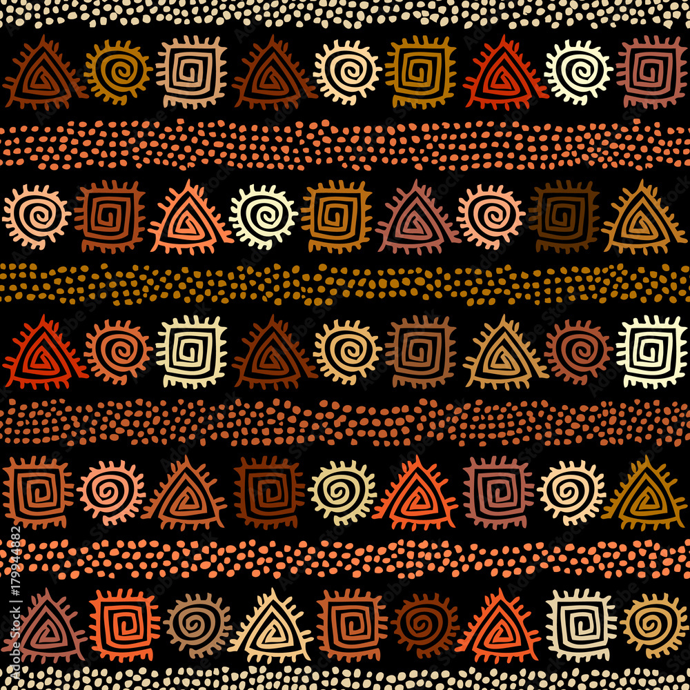 Aufkleber Ethnic boho seamless pattern in african style on black background. Tribal art print. Irregular polka dots pattern.