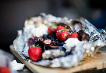 Closeup Of Berry Dessert In Aluminum Foil