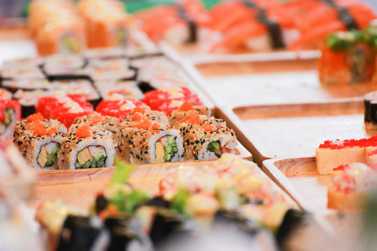 Street sushi bar in thailand night market