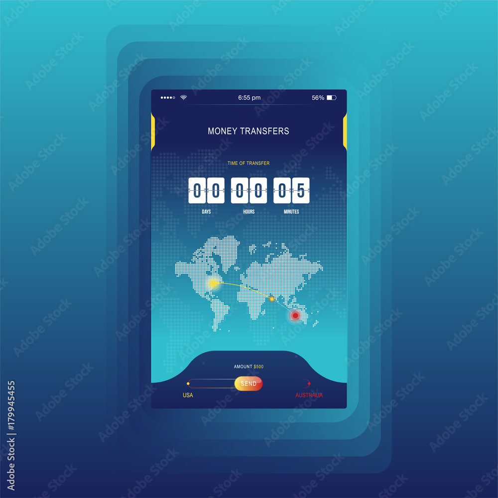 Poster modern ui. mobile app for online transfer money with timer countdown. ux application and flat web ic