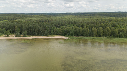 Plateliai lake Lithuania Aerial drone top view