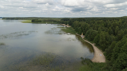 Plateliai lake Lithuania Aerial drone top view