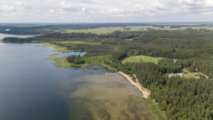 Plateliai lake Lithuania Aerial drone top view
