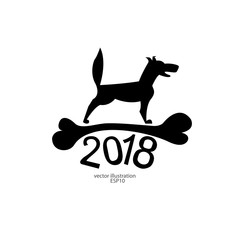 2018 dog black with a bone for the new year for a logo, emblem, background, banner ...