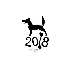 2018 dog black with a bone for the new year for a logo, emblem, background, banner ...