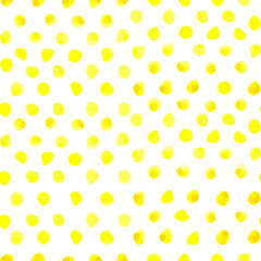 Seamless polka dot pattern from watercolor paint yellow circles. Vector illustration for your design