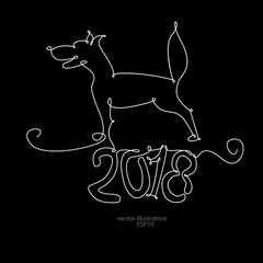 2018 dog with one line for the new year ...