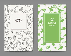 Brochure cover design. Nature background with leaf and bird. Set of vector template