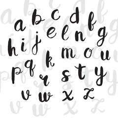 Watercolor hand drawn alphabet. Calligraphy lettering set