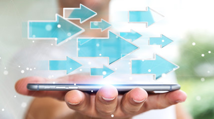 Businessman using digital modern arrow 3D rendering