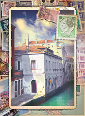 Lettres et cartes postales italiennes vintage de Venise avec de vieux timbres-poste