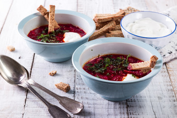 beetroot soup. Traditional ukrainian russian polish beet soup.