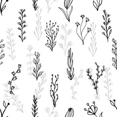 Abstract floral seamless pattern with branches and flowers
