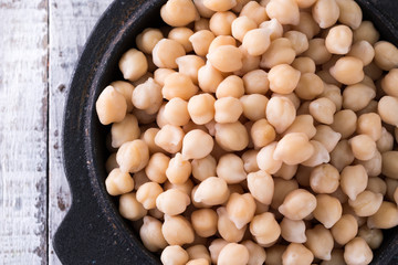 Chickpeas on a bowl. Chickpeas is nutritious food. Healthy and vegetarian food.