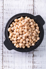 Chickpeas on a bowl. Chickpeas is nutritious food. Healthy and vegetarian food.