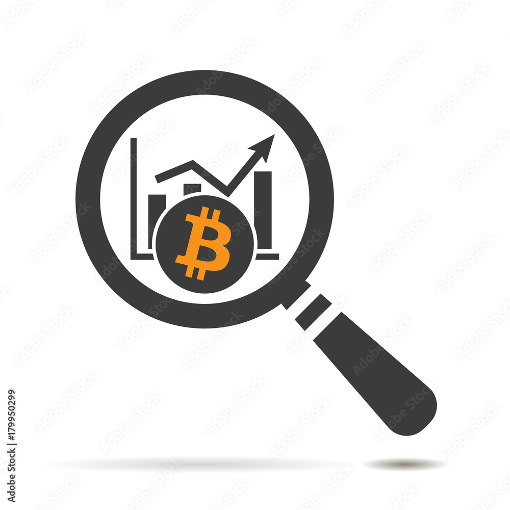 Poster flat search icon of bitcoin cryptocurrency graph going up