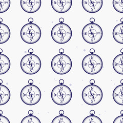 Vector seamless pattern with sea elements compass.