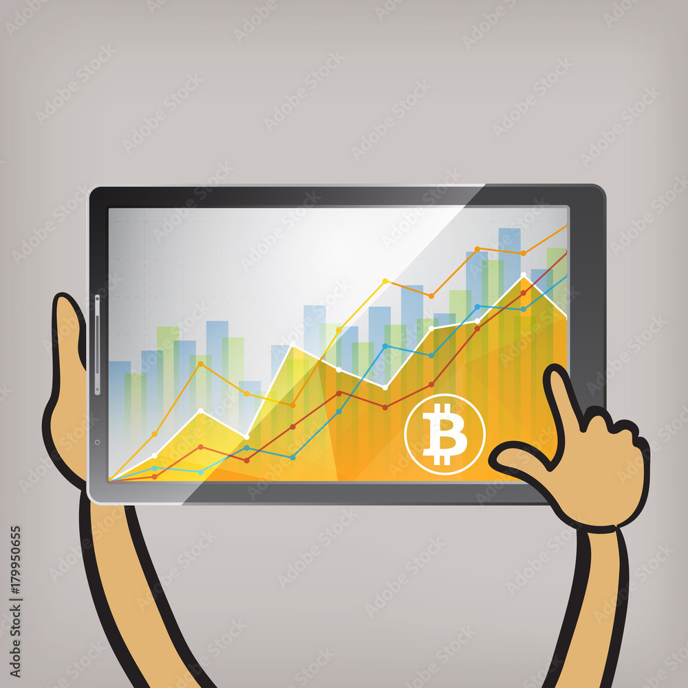 Poster bitcoin statistics chart showing different growing graphs on the