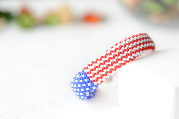 Bead crochet bracelet in colors of american flag close up