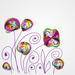 Torn floral background for gift design. Bright decor with abstract flowers and leafs.